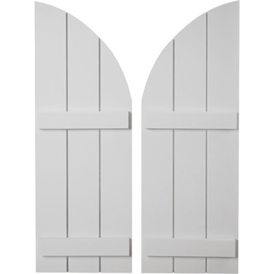 Timberthane Three Board Joined Board-n-Batten w/Quarter Round Arch Top Faux Wood Shutters