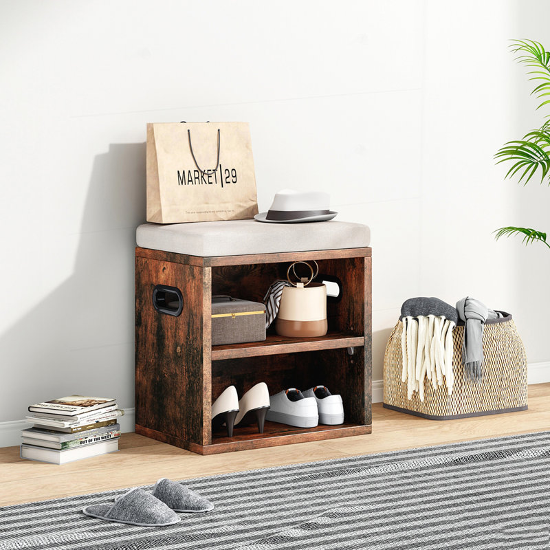 4 Pair Shoe Storage Bench, Brown/Beige