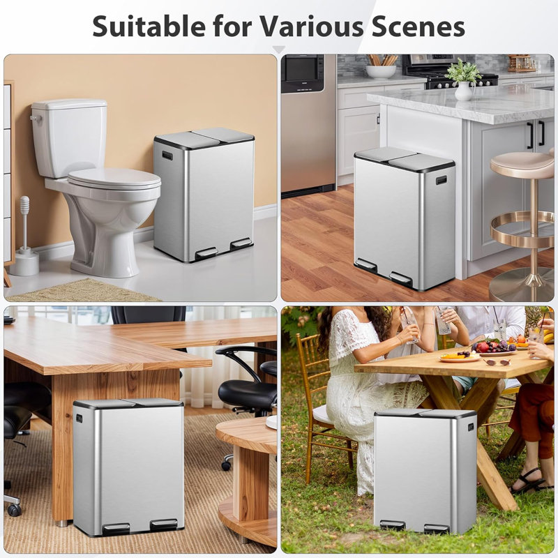 Poubelle de cuisine en acier inoxydable 16 gallons