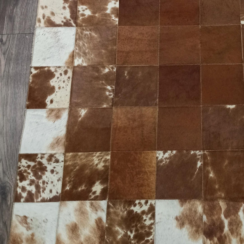 Tapis brun en peau de vache patchwork, tapis en peau de vache naturelle, Rectangle 6 pi x 9 pi
