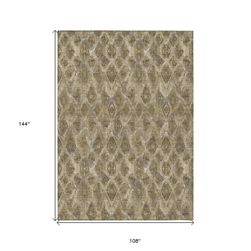 Tapis intérieur / extérieur beige et brun clair géométrique 9 pi x 12 pi