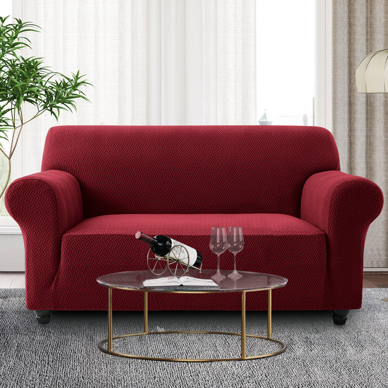 Spandax Sofa Cover Quilted Anti-Slip Couch Protector with Adjustable Strap, 224 X 179cm (2 Seater), Burgundy