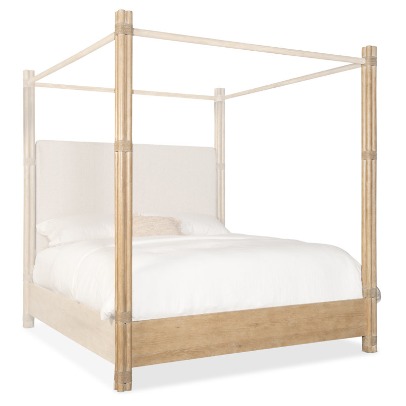 Retreat Upholstered Canopy Bed, King, Light Wood/Dune/Neo Cream
