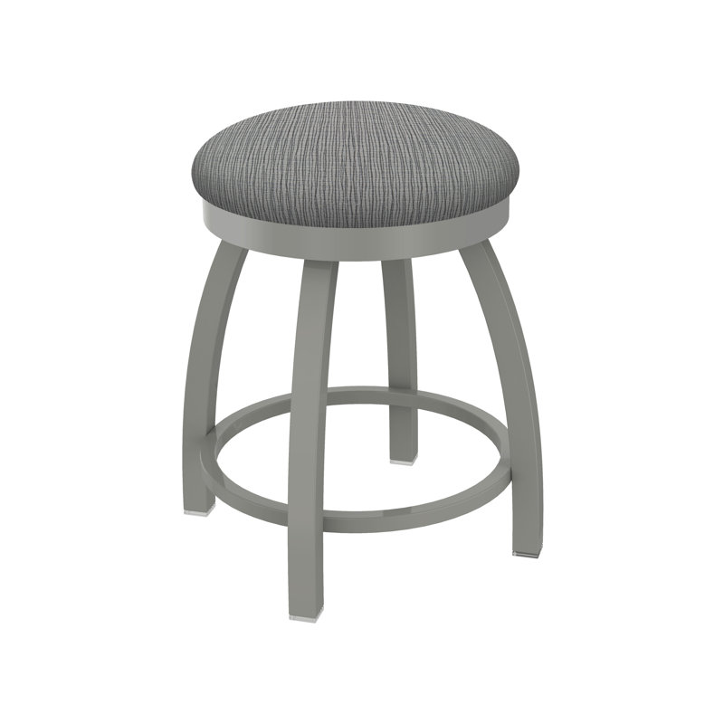 802 Misha Swivel Vanity Stool with Upholstered Seat, Anodized Nickel, Fabric-Graph Alpine