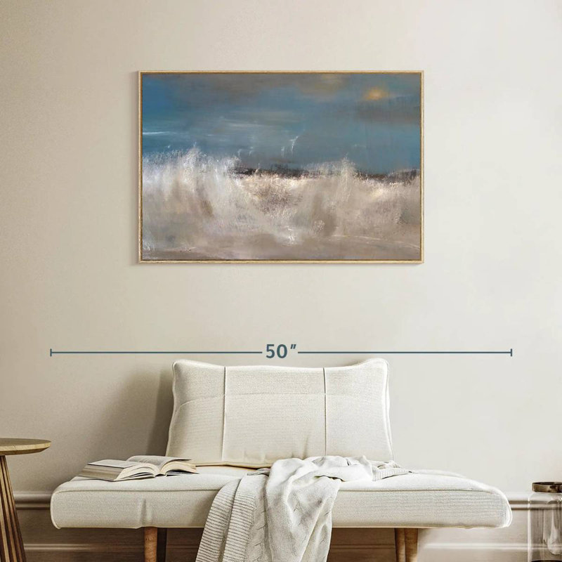 Vagues de la mer sauvage, Cadre flottant en bois naturel, 37 po x 25 po
