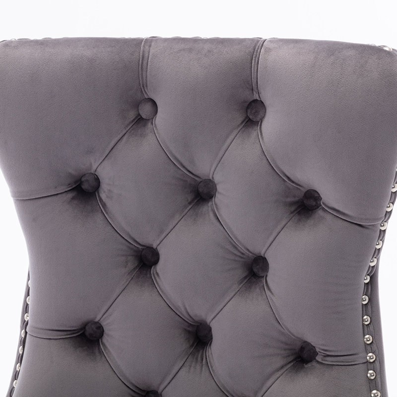 Tufted Velvet Wing Back Side Dining Chairs, Black, Gray