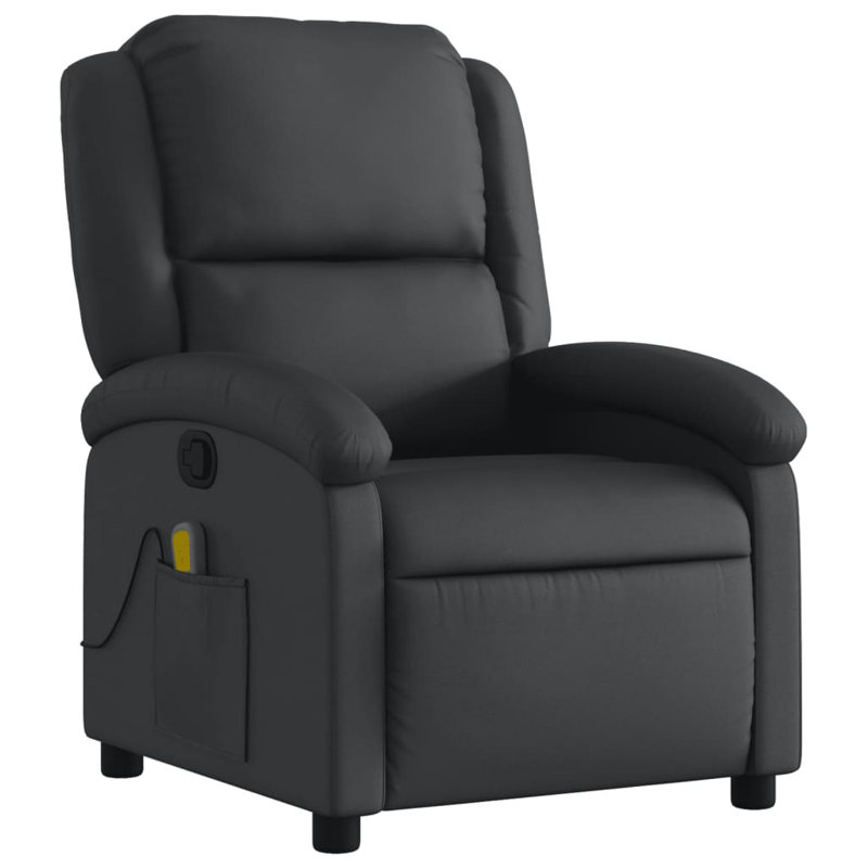 Recliner Chair, Adjustable Backrest/ Footrest, Real Leather, Black Genuine Leather, Manual