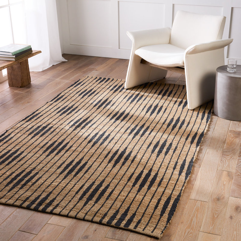 Atolia Handmade Trellis Natural/ Navy Area Rug (9'X12'), Rectangle 9' x 12'