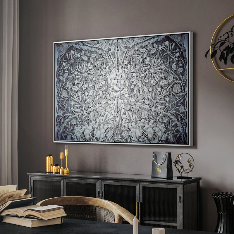 Rétro abstrait - LV, H 27 po x l 41 po x P 2 po, Toile encadrée flottée blanche