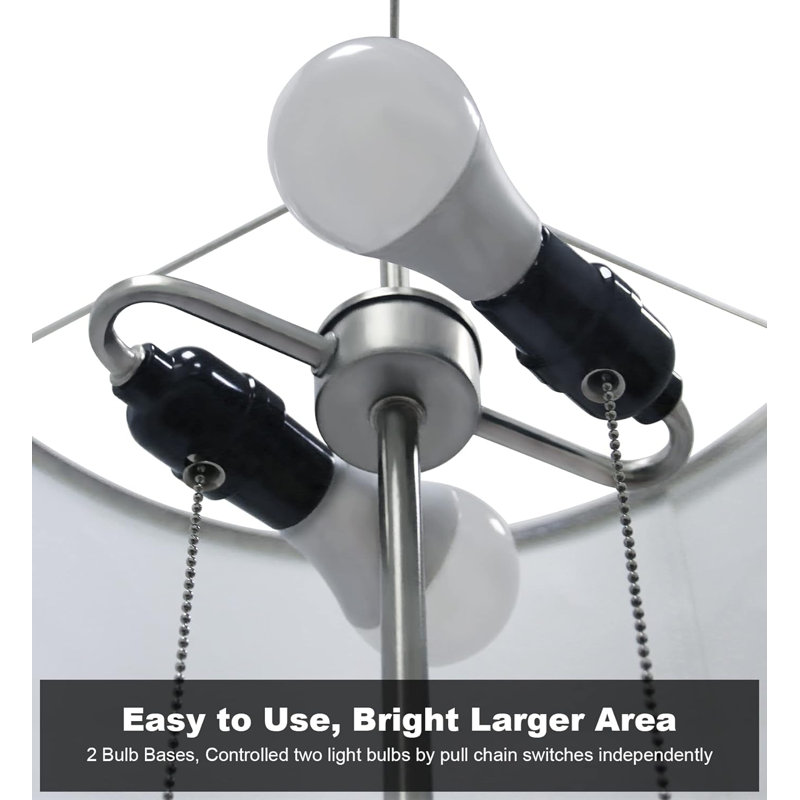 Modern Floor Lamp, Tall Standing Lamp With 2 Bulb Socket For Office Bedroom Living Room Bright Lighting, Brushed Nickel Body, White Lampshade