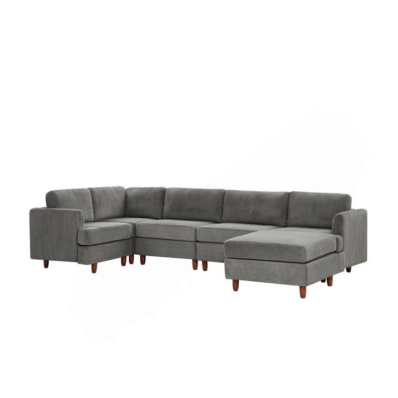 Modern Modular Sectional Couch,6 Seaters Sleeper Sofa Upholstered Corduroy Free Combination Sofa(Grey), Grey