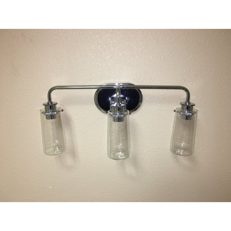 Lampe de meuble-lavabo 3 lumières au fini chromé avec verre granuleux transparent
