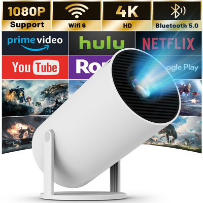 Mini Projector With WIFI 6 And Bluetooth, 4K 1080P Support Portable Projector 180° Rotatable 130'' Screen Movie Projector Auto Keystone Compatible For -  BEACHWATER POOL & SPA, LLC, B0DCFBYG99