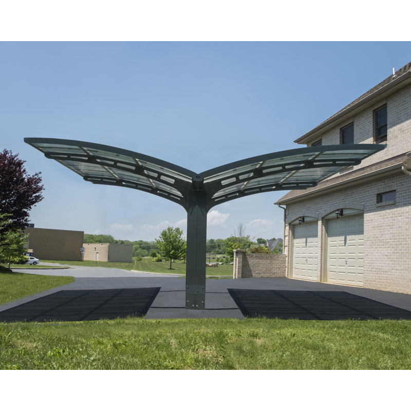 Palram - Canopia Arizona 19 Ft. x 16 Ft. x 9 Ft. Wing Double Carport Aluminum Metal Frame and Polycarbonate Panels for Outdoor Car, Truck, RV, Trailer, Boat Storage (Wave Gray)