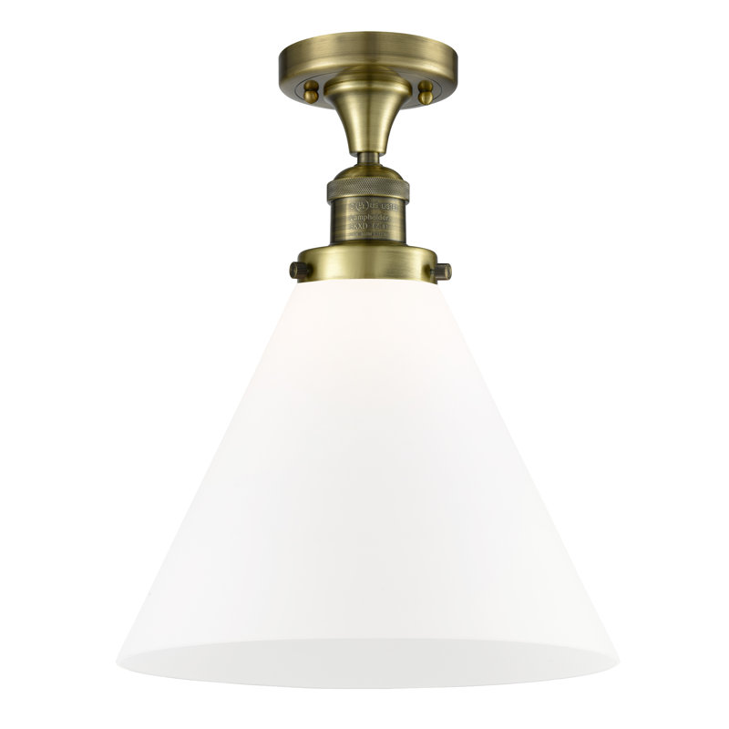 Plafonnier semi-encastré 1 lumière 12 po Chris, Laiton antique, Boîtier blanc mat, Ampoule non incluse