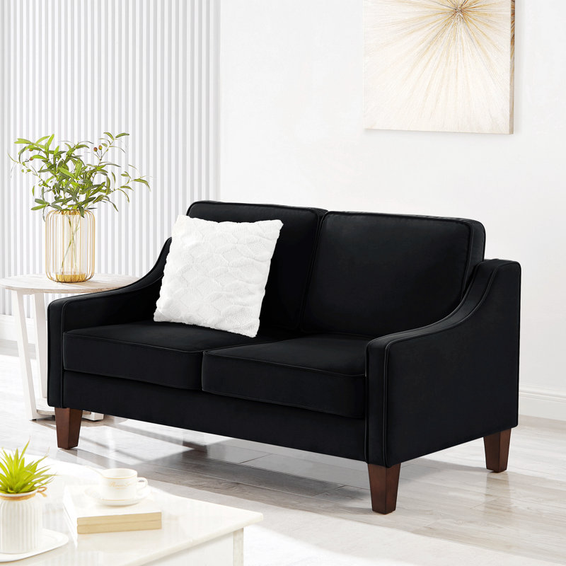 Canapé moderne en velours - Élégant et confortable 2 sièges moelleux, H 34,25 po x l 51,5 po x P 29 po, 2, Noir