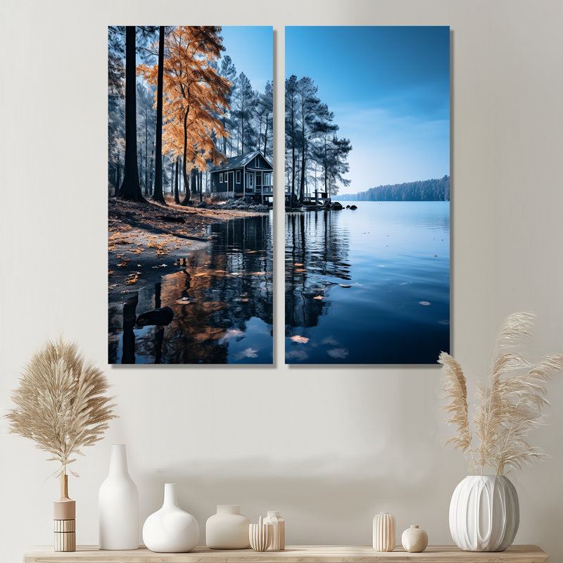 Lake Blue Lakeside Whispers - art mural bleu, H 20 po x l 24 po, Toile tendue, Ne s’applique pas