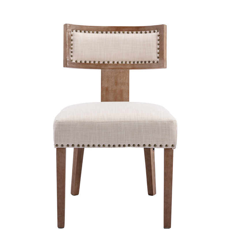 Faranda Mid Century Modern Dining Chairs Farmhouse Linen Fabric Upholstered Accent Chairs Curved, Beige/Light Oak, Light Oak