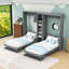 Lit escamotable simple et simple en bois avec armoires et tablettes-1615500158