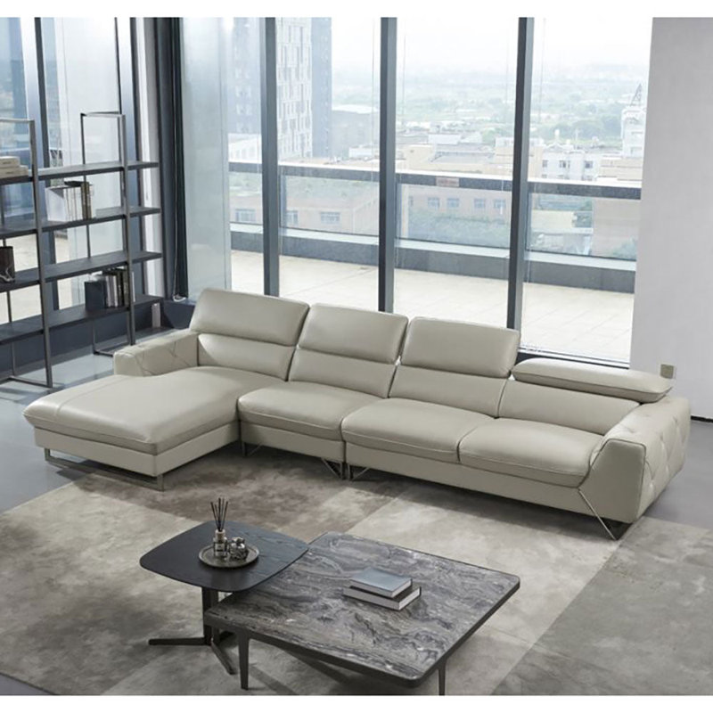 Canapé modulaire en cuir italien American Eagle Design EK-L030 , Orienté à droite, Cuir véritable gris