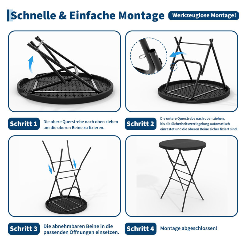 Ensemble de 2 tables de cocktail pliantes de 32 po avec structure en métal et pieds verrouillables, Black