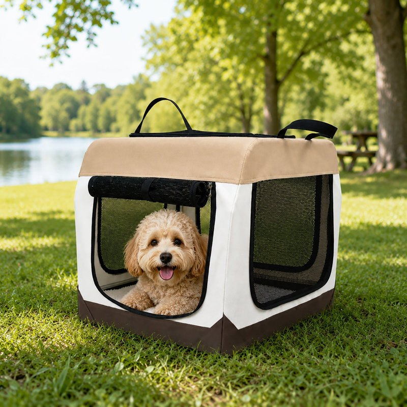 Cage de transport souple, pliable et ventilé OpenView Premium pour animaux de compagnie, Petit, Taupe / beige