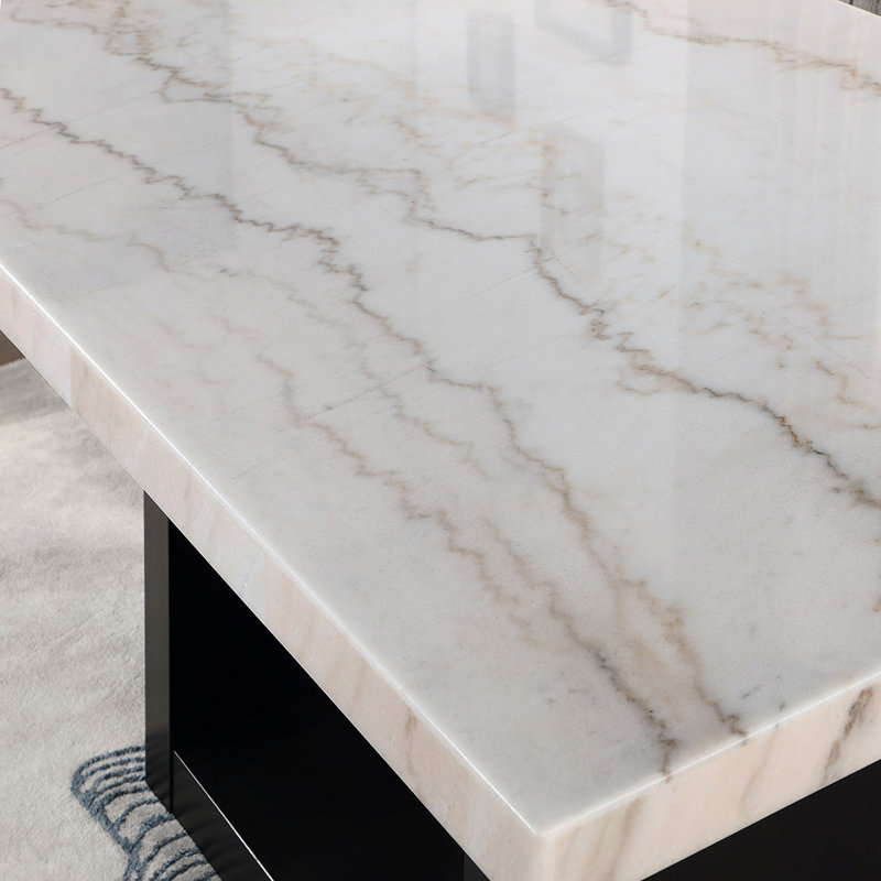 Elegant Dining Table White Genuine Marble Table Top Solidwood Base