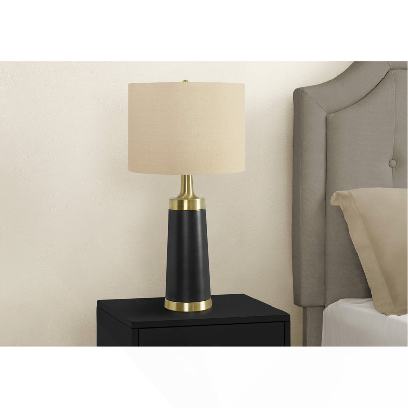 Lighting, H 28 po, lampe de table, métal noir, abat-jour beige, contemporain