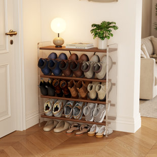 Acrylic & Wood Shoe Rack, Freestanding Vertical Shoe Organizer for Entryway