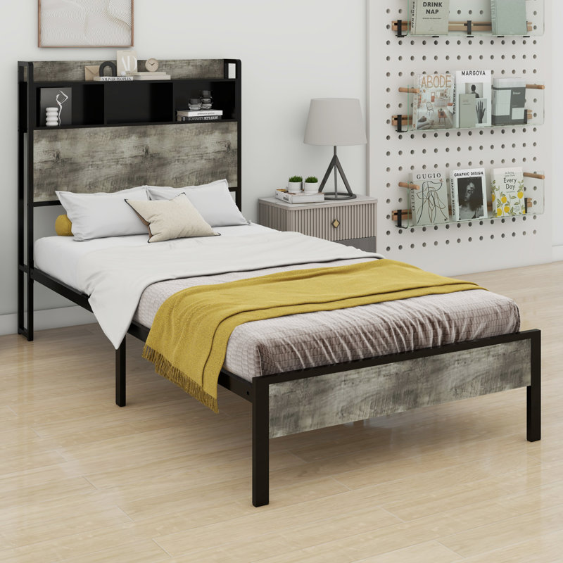 Lit plateforme avec rangement et accessoires, Lit simple