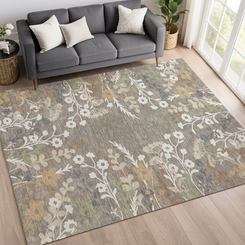 Tapis floral intérieur / extérieur lavable à la machine Adalaide ACN2334, Rectangle 5 pi x 7 pi 6 po