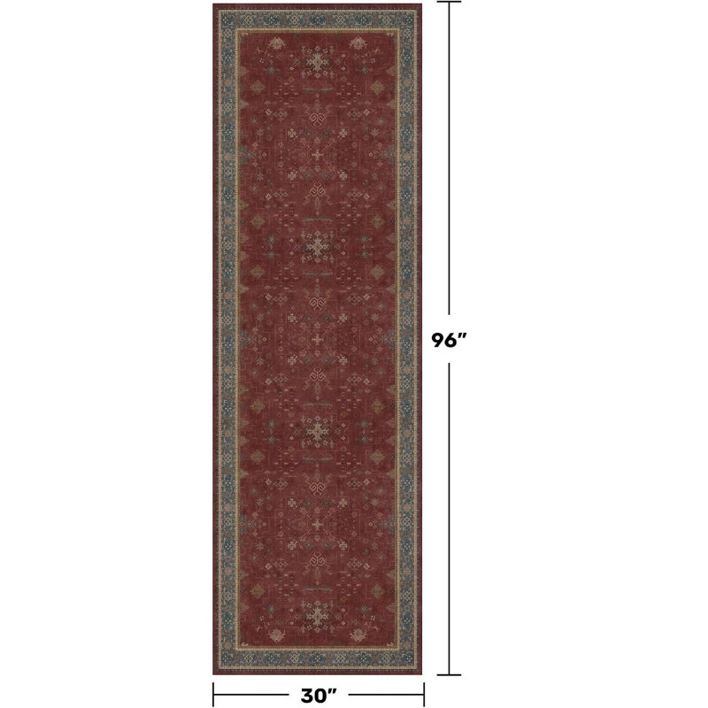 Tapis de couloir bohème vintage 76 cm x 244 cm, envers en caoutchouc antidérapant lavable, Bourgogne