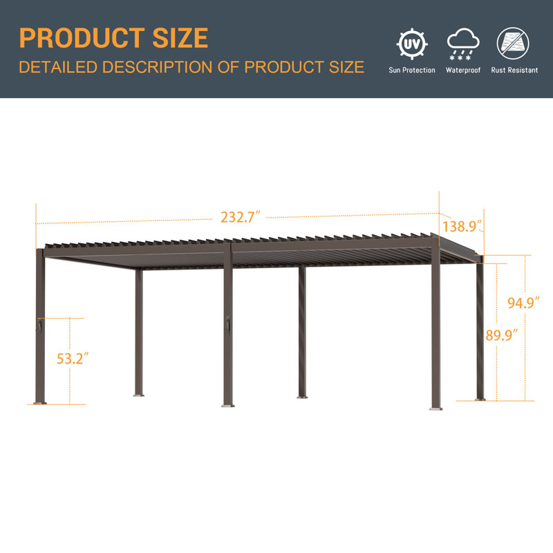 Outdoor Metal Louvered Pergola with Adjustable Roof & Drainage System, All-Weather Patio Pergola for Deck Backyard Garden