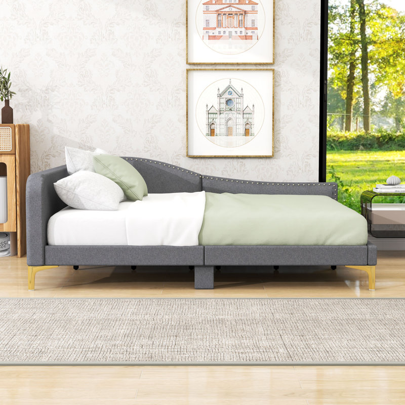 Linen Upholstered Daybed for Living Room, Gray, Full/Double