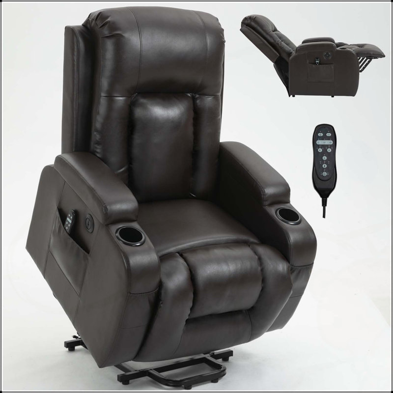 Infinite Position Power Lift Recliner Chair with Massage and Heat for Elderly, Brown