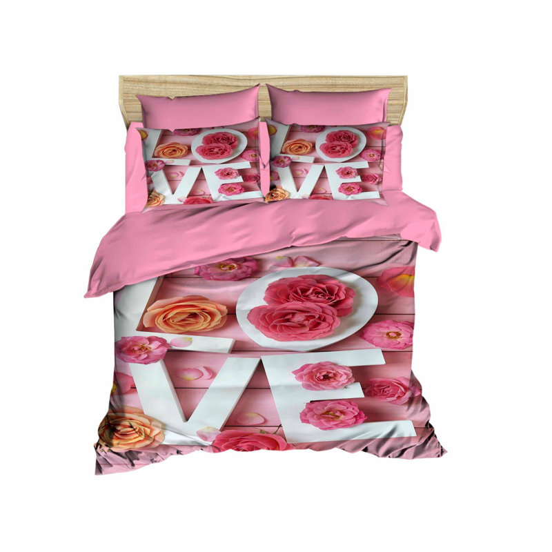 Luxury Super King Quilt Cover Set, Pink & White, 102.4 x 86.6 inches | 100% Polyester Microsatin Upper & 100% Cotton Underside | 3D Printed Design, Zipper Closure, Machine Washable | Includes 2 Pillowcases, Elegant & Cozy