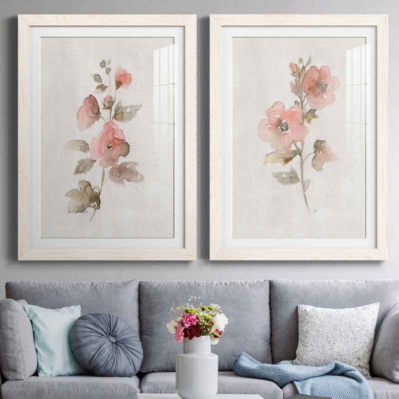 «Blush Sweetly I», ensemble de 2 reproductions d'art, Papier encadré blanc