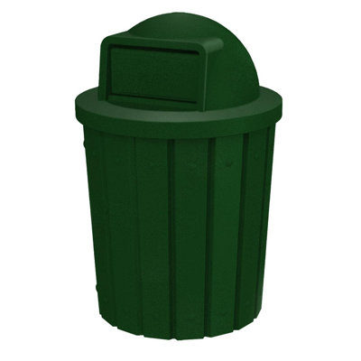 Poubelle ronde à lattes 42 gallons Campus Collection | Poubelle commerciale d'extérieur et d'intérieur avec couvercle à dôme ouvert et doublure interne |  Pour les écoles et les entreprises - Granit vert