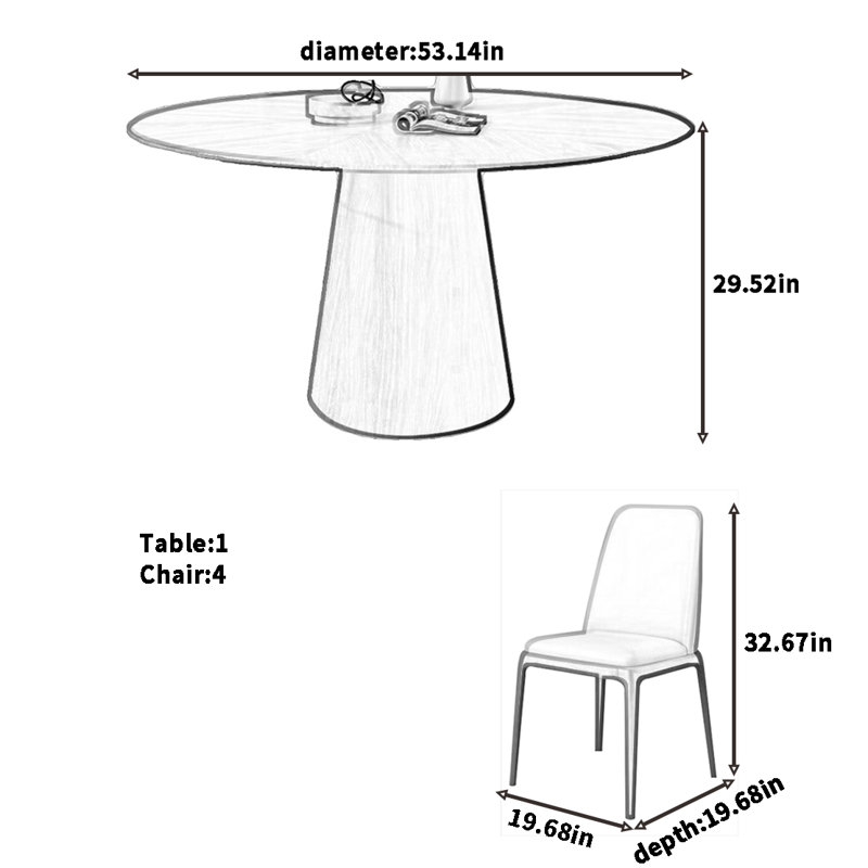 Ensemble de chaises de table rondes rétro françaises, H 29,52 po x L 53,14 po x l 53,14 po