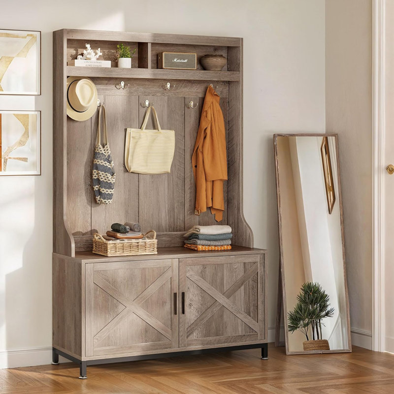 Ashgan Hall Tree 39.4'' Wide with Bench and Shoe Storage, Brown