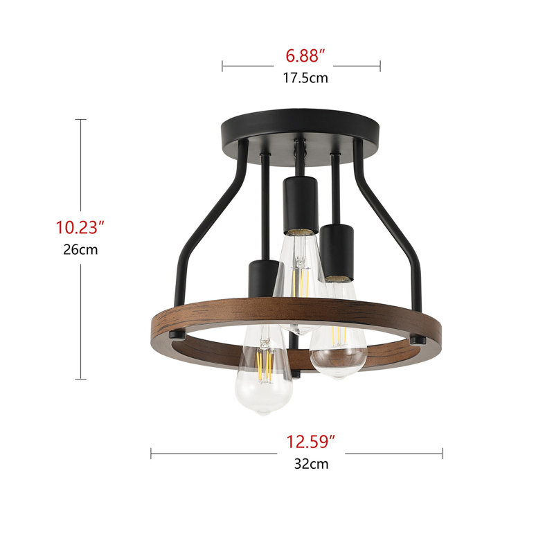 3-Light Modern Design Semi-Flush Mount Light Fixture