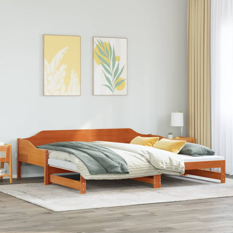 Capirano Solid Wood Daybed with Trundle, European Single (90 x 200cm), Wax Brown