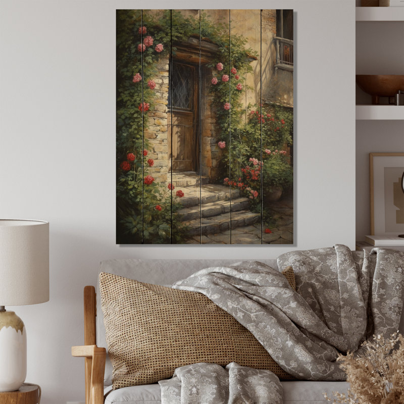Porte de village remplie de fleurs I sur bois, H 20 po x l 10 po x P 0,78 po