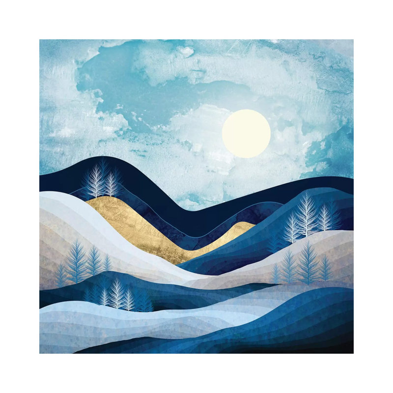 Moonlit Hills - impression d'art graphique, H 26 po x l 26 po x P 1,5 po, Pas de tapis, Toile tendue