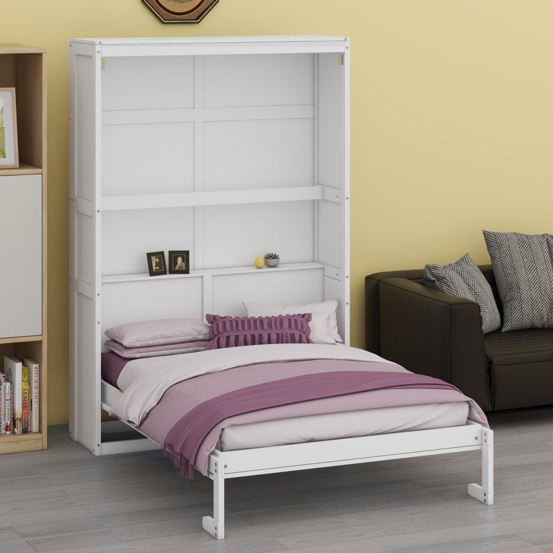 Murphy Bed Wall Bed With Shelves, White