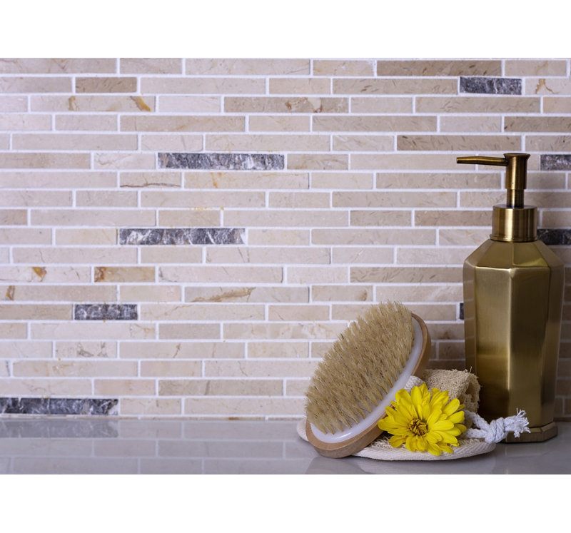 11.6" X 12" Linear Marble Mosaic Tile, Beige