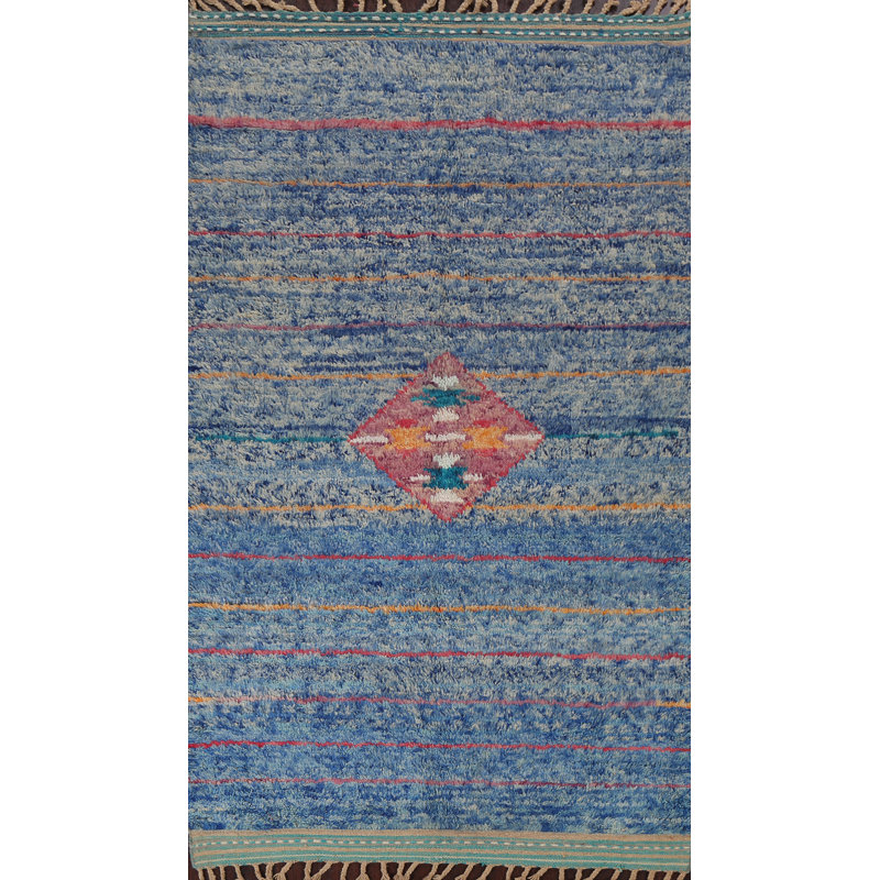 Tapis bleu noué à la main de conception unique 5 pi 1 po x 9 pi 1 po