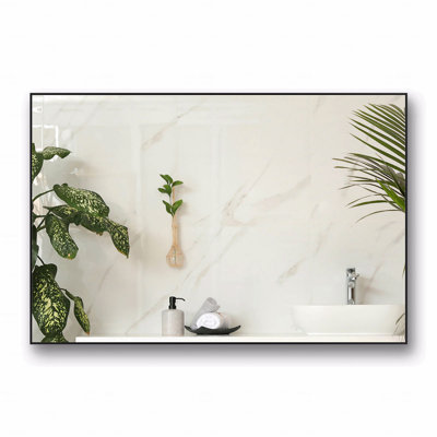 36X24 Inches Modern Black Bathroom Accent Mirror With Aluminum Frame Vertical Or Horizontal Hanging Decorative Wall Mirrors