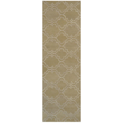 Tapis de couloir géométrique beige/Tapis décoratif beige en laine noué à la main de conception unique noué à la main 2 pi 6 po x 8 pi Athiya