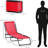 Beach Yard Chair. 4 Reclining, Breathable Mesh. With Pillow, Bungee Seat. For Patio, Pool. Red Folding Sun Lounge Reclining Back, Mesh &